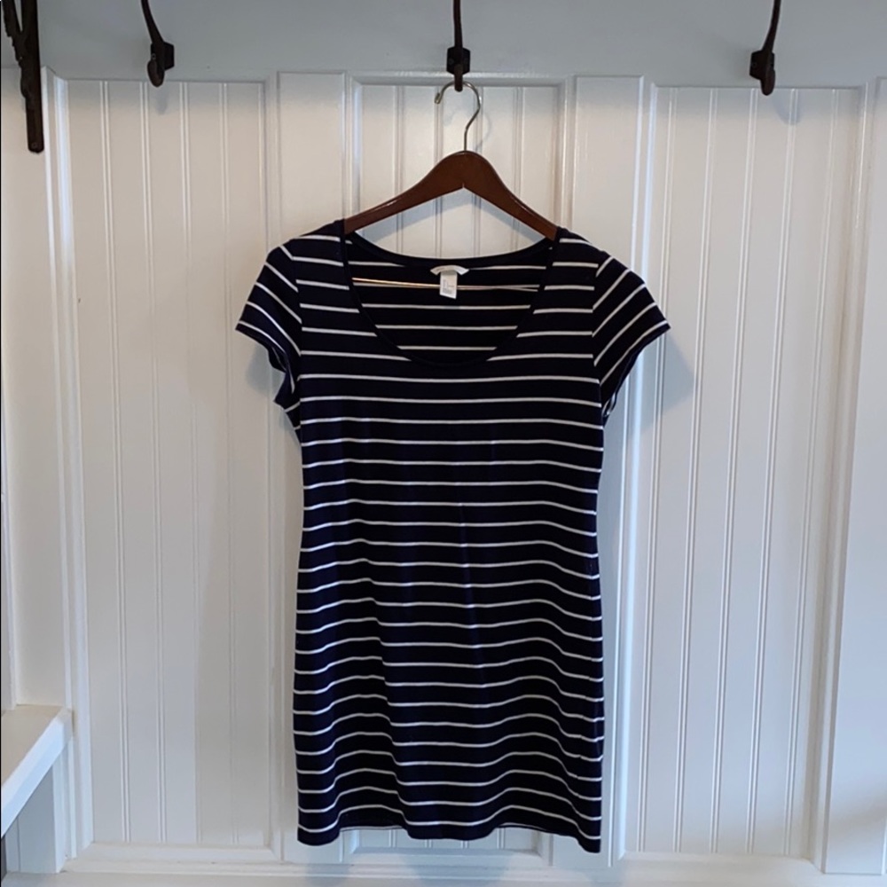 ❤️H and M Navy and white striped Dress Size Large - Picture 1 of 4